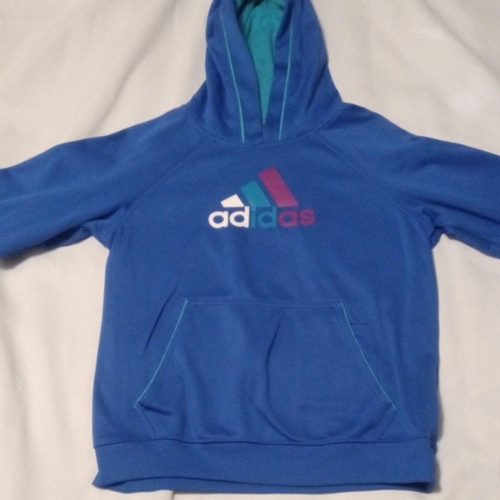 Adidas Kids Blue and Teal Hoodie With Double Front Pocket